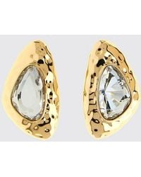 Self-Portrait - Hammered Brass Earrings With Crystals - Lyst