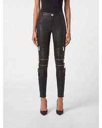 Philipp Plein - Skinny Fit Leather Pants With Zips - Lyst