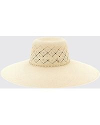 Maison Michel - Blanche Perforated Raffia Hat With Faux Pearl And Metal Strap - Lyst
