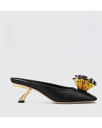 Ferragamo - Embroidered Satin Mules With Beads And Sculptural Heel - Lyst