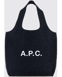 A.P.C. - Ninon Cotton Denim Tote Bag With Double Handle And Printed Logo - Lyst