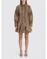 Ganni - Animal Print Organic Cotton Chemise Dress - Lyst