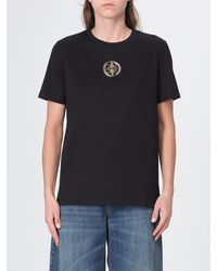 Elisabetta Franchi - Cotton T-Shirt With Applied Metallic Logo - Lyst