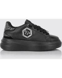 Philipp Plein - Leather Chunky Sneakers With Hexagon Logo And Rhinestones - Lyst
