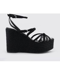 Jimmy Choo - Nyra 100 Leather And Raffia Wedge Sandals - Lyst