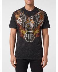 Philipp Plein - Cotton T-Shirt With Graffiti Print And Rhinestone Logo - Lyst