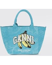 Ganni - Recycled Cotton Tote Bag With Fruit Print And Embroidered Logo - Lyst