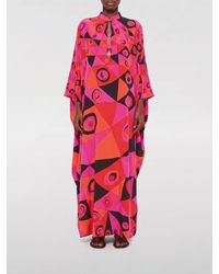 PUCCI - Long Silk Kaftan With Geometric Print And Mandarin Collar - Lyst