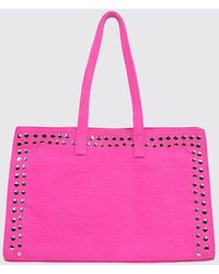 GIMAGUAS - Embroidered Cotton Shopping Bag With Studs And Double Handle - Lyst