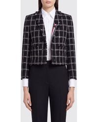 Thom Browne - Check Pattern Cotton And Wool Blend Blazer With 4-Bar Logo - Lyst