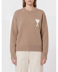 Ami Paris - Wool And Alpaca Blend Jacquard Logo Crewneck Jumper - Lyst
