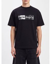Palm Angels - Crewneck Cotton T-Shirt With Printed Logo And Dropped Shoulders - Lyst