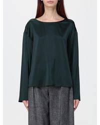 Emporio Armani - Slim Fit Long-Sleeved Crêpe Blouse With Round Neck - Lyst