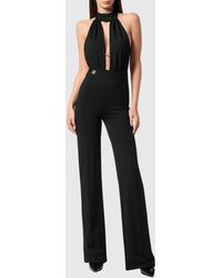 Philipp Plein - Crêpe Halterneck Jumpsuit With A Deep V-Neck - Lyst
