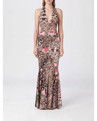 Roberto Cavalli - Animal Print Jersey Long Sheath Dress With Halter Neck - Lyst