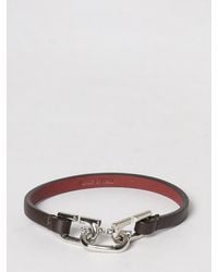 Ferragamo - Gancini Leather And Brass Bracelet - Lyst