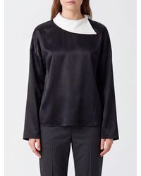 Rohe - Crew Neck Viscose Satin Blouse With Long Sleeves And Dropped Shoulders - Lyst