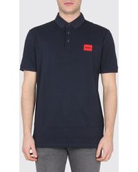 HUGO - Cotton Polo Shirt With Contrasting Logo And Three-Button Placket - Lyst