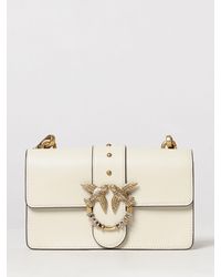 Pinko - Love One Classic Leather Mini Shoulder Bag With Rhinestones And Logo - Lyst