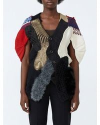 Junya Watanabe - Asymmetric Patchwork Wool-Blend Cardigan With Puff Sleeves - Lyst