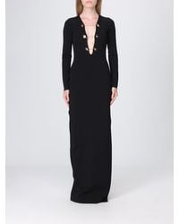 Elisabetta Franchi - V-Neck Knit Long Sheath Dress With Slit - Lyst