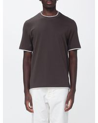 Brunello Cucinelli - Crewneck Cotton T-Shirt With Contrast Trims - Lyst
