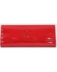 Elisabetta Franchi - Patent Finish Clutch With Flap Closure And Applied Logo - Lyst