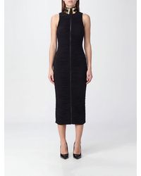 Elisabetta Franchi - Off-The-Shoulder Viscose Midi Sheath Dress With High Neck - Lyst