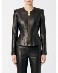 Balmain - Slim Fit Short Lambskin Leather Jacket With Padded Shoulders - Lyst
