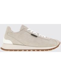Brunello Cucinelli - Suede Calfskin Low-Top Trainers With Monili Detail - Lyst