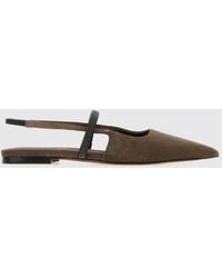 Brunello Cucinelli - Slingback-Ballerinas Aus Veloursleder Mit Mandelförmiger Kappe Und Monili - Lyst