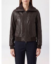 Pinko - Short Leather Jacket With High Rib-Knit Collar And Zip Closure - Lyst