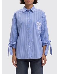 Twinset - Striped Cotton Relaxed-Fit Shirt With Contrast Embroidered Logo - Lyst