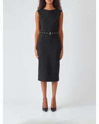 Pinko - Sleeveless Crêpe Sheath Midi Dress With A Waist Belt - Lyst