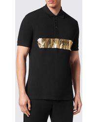 Philipp Plein - Slim Fit Cotton Polo Shirt With Laminated Hexagon Logo - Lyst