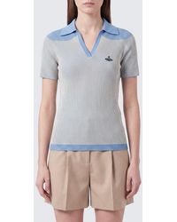 Vivienne Westwood - Slim Fit Striped Ribbed-Knit Polo With V-Neck And Orb Logo - Lyst