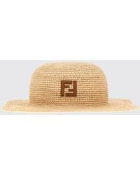 Fendi - Wide-Brim Raffia Hat With Embroidered Ff Logo - Lyst