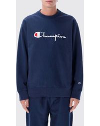 Champion - Crewneck Cotton Sweatshirt With Contrast Logo And Dropped Shoulders - Lyst