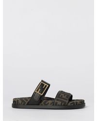 Fendi - Feel Nappa And Canvas Sandals With Ff Jacquard Monogram - Lyst