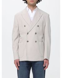 Manuel Ritz - Double-Breasted Cotton Blazer With Peak Lapels And Patch Pockets - Lyst