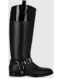 Philipp Plein - Slip-On Smooth Leather Knee-High Boots With Applied Logo - Lyst