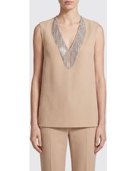Sportmax - V-Neck Sleeveless Slim-Fit Top With Jewel Fringes - Lyst