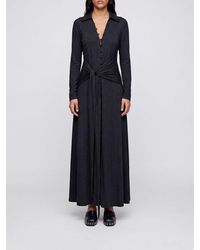 Ganni - Long Cotton And Modal Blend Chemisier Dress With A Tie-Waist Belt - Lyst