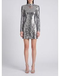 Balmain - Sequin-Embroidered Sheath Mini Evening Dress With High Neck - Lyst