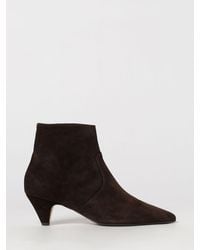 Anna F. - Suede Leather Ankle Boots With Low Cone Heel - Lyst