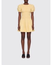 Ganni - Organic Cotton Mini Dress With Balloon Sleeves And A Ruched Waist - Lyst