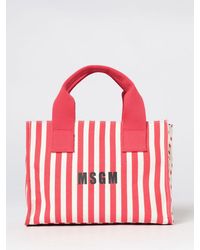 MSGM - Striped And Polka-Dot Canvas Handbag With An Adjustable Shoulder Strap - Lyst