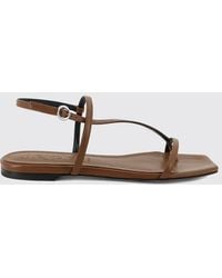 Aeyde - Flat Smooth Leather Sandals With Ankle Strap And Square Toe - Lyst