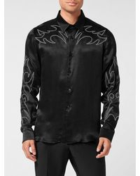 Philipp Plein - Slim Fit Silk Shirt With Flame Print And Rhinestones - Lyst