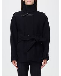 Lemaire - Pure Wool Short Coat With Belt And Funnel Neck - Lyst